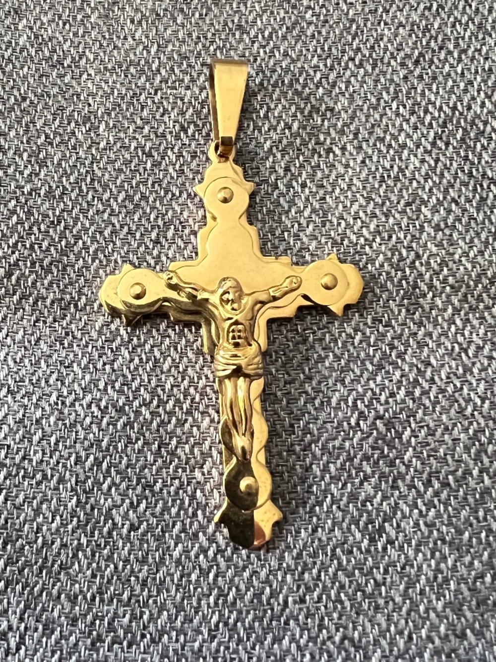 Stainless Steel Cross Pendant Gold Tone Christian Layered Religious